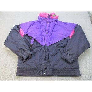 Vintage Ski Jacket Women's Medium New Order 90s Coat Purple Black Green Pink